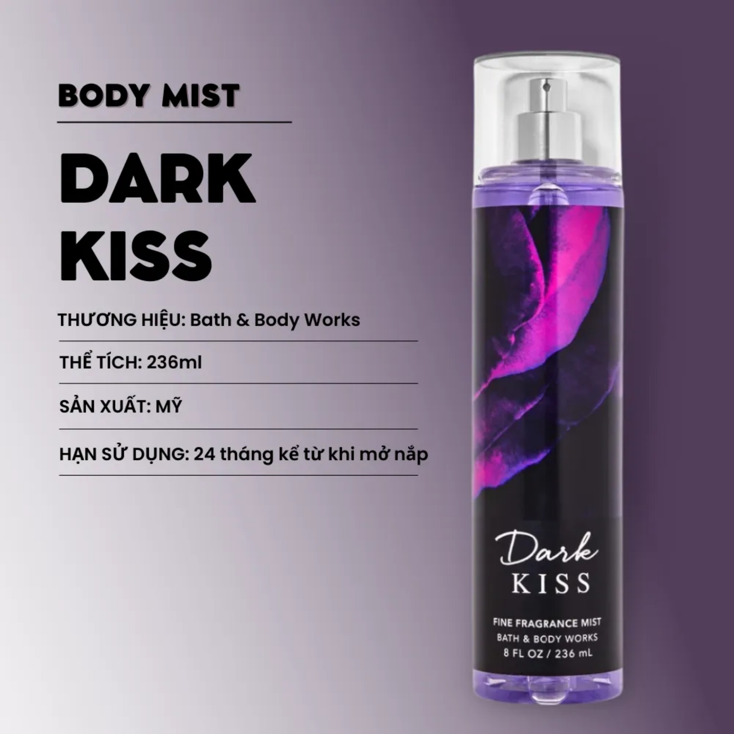 Xịt Thơm Toàn Thân Dark Kiss Body Mist Bath & Body Work 236ml