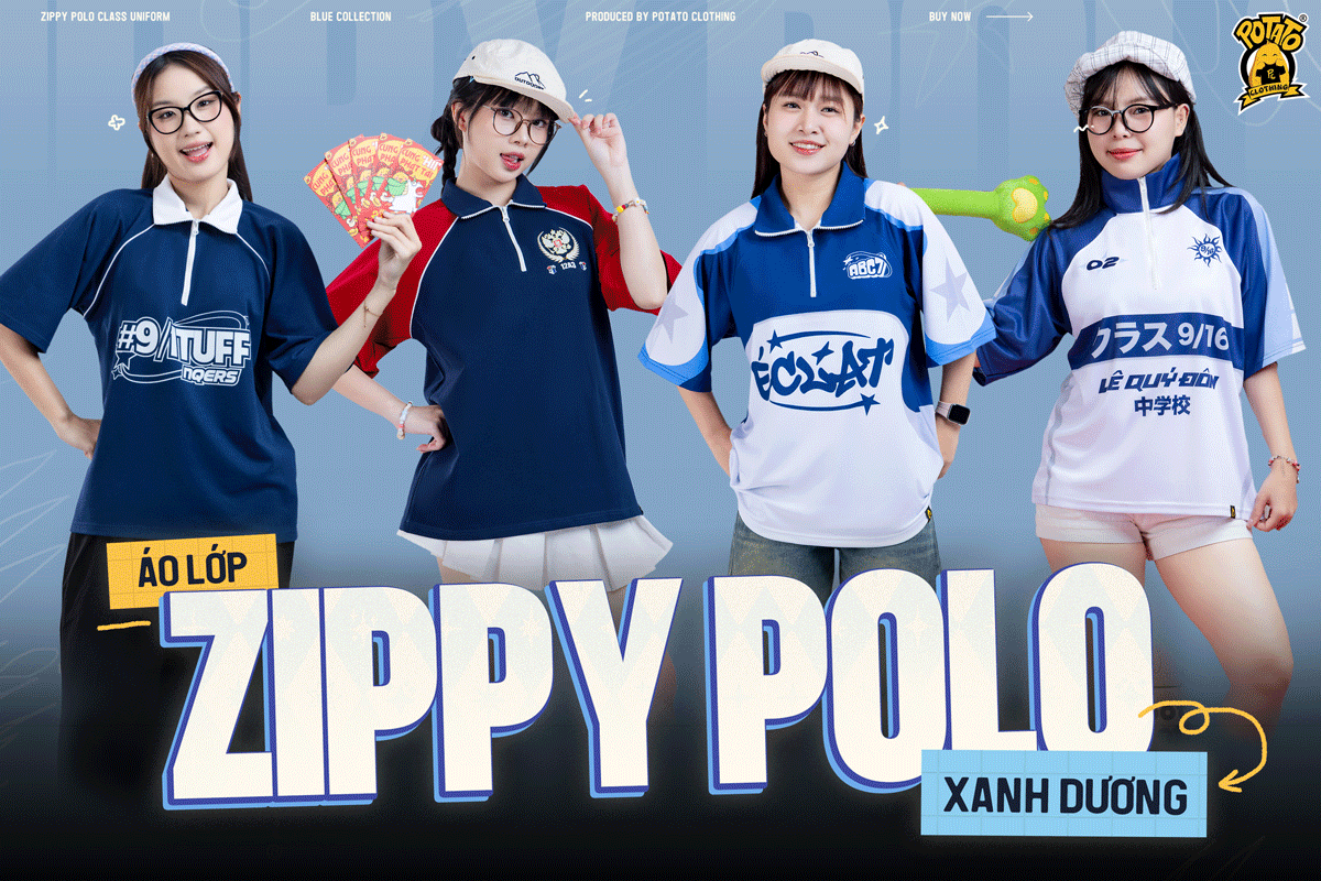 Gợi ý 4 kiểu thiết kế áo lớp zippy polo xanh dương đẹp nhất tại Potato