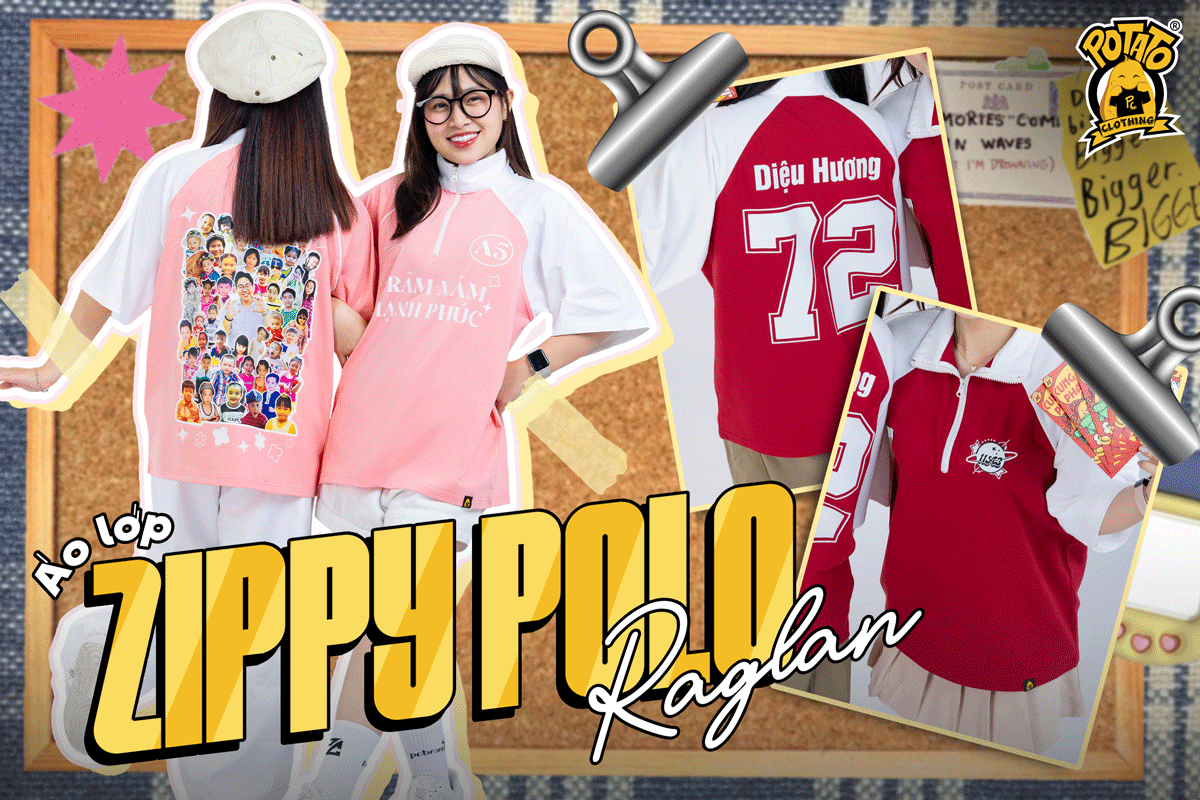 Gợi ý 6 mẫu thiết kế áo lớp zippy polo raglan đa sắc màu tại Potato Clothing