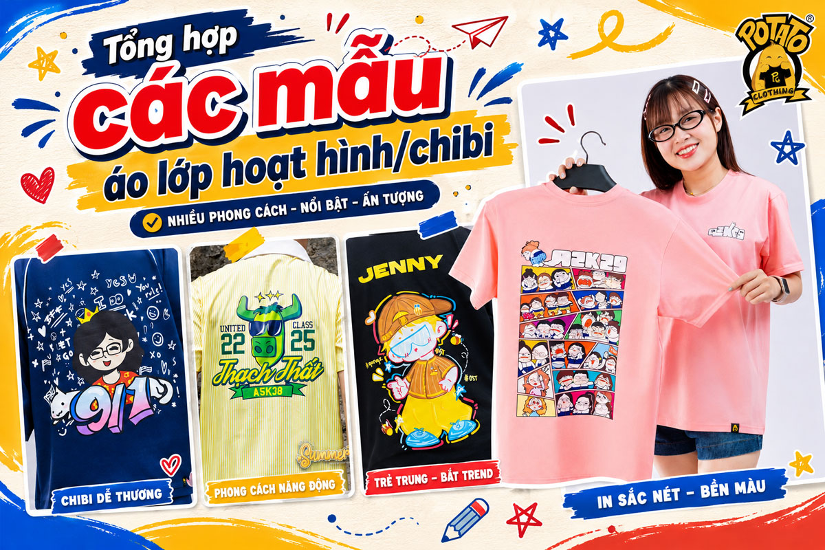 Tổng hợp các mẫu áo lớp hoạt hình/chibi dễ thương tại Potato