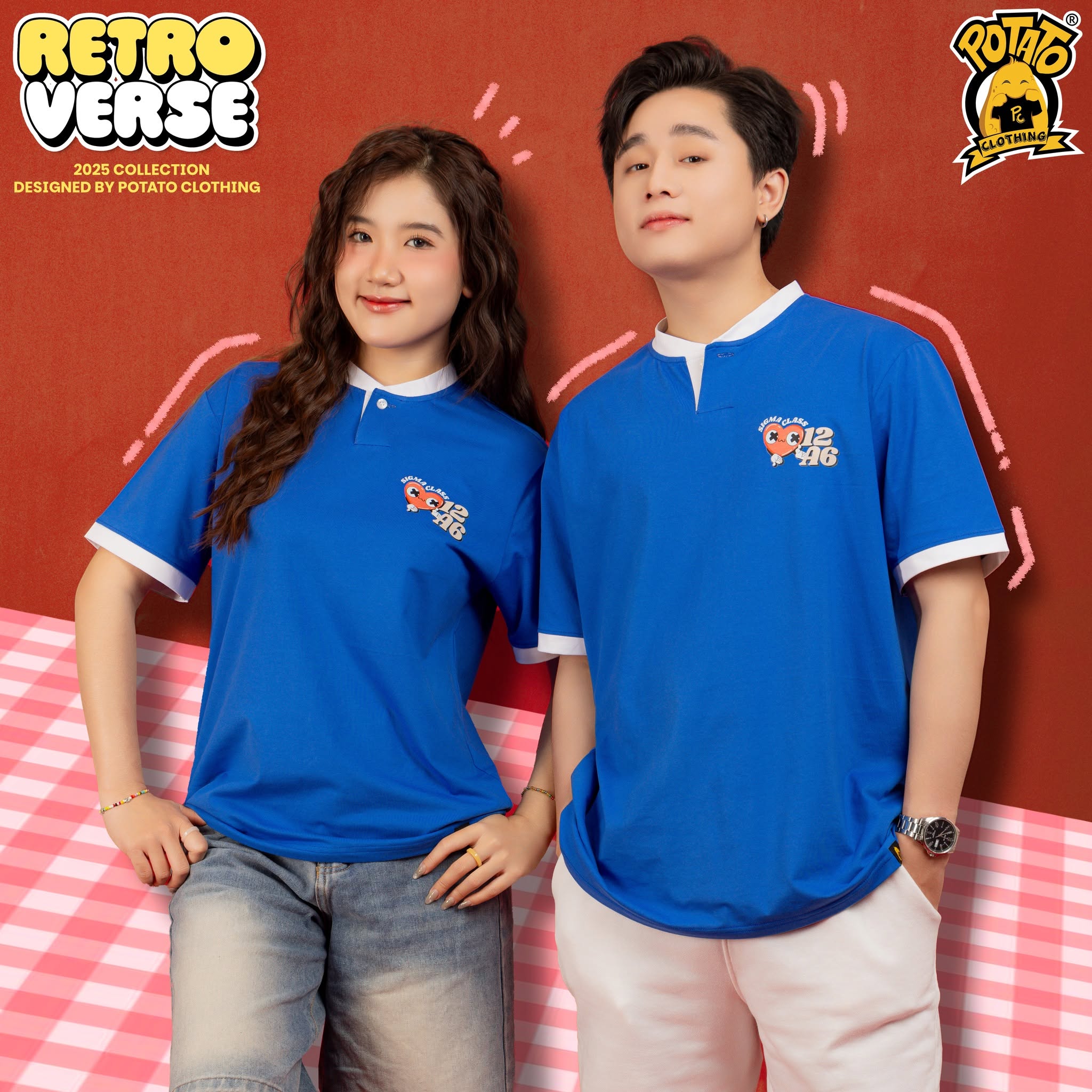 Mẫu áo lớp thun cổ tròn có nút tại Potato Clothing