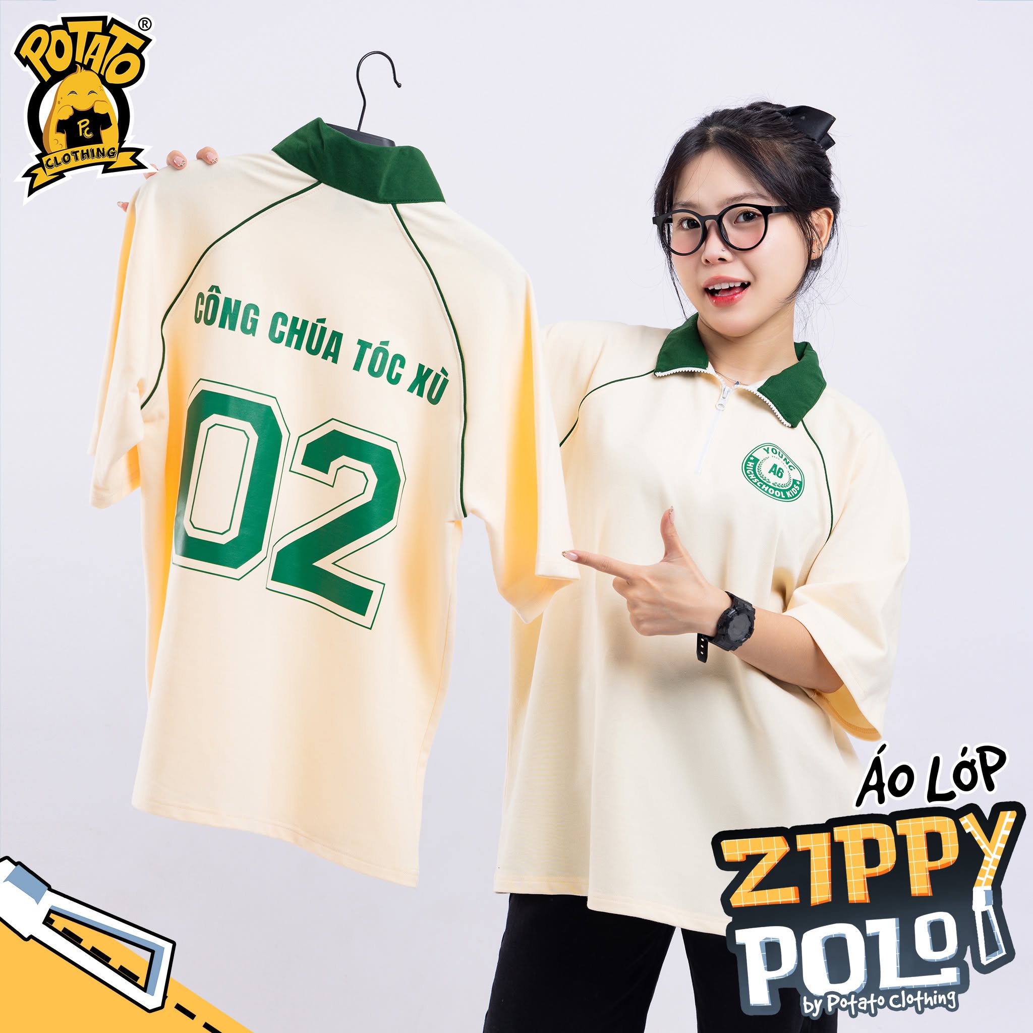 Áo lớp polo zippy xanh lá mẫu 2