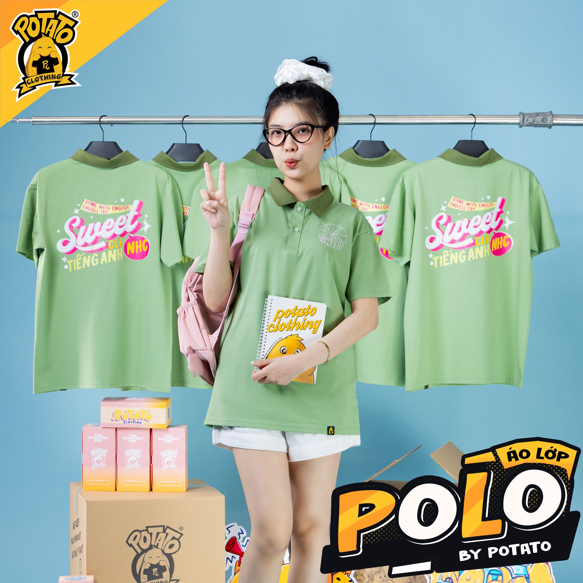 Áo lớp polo xanh lá mẫu 3