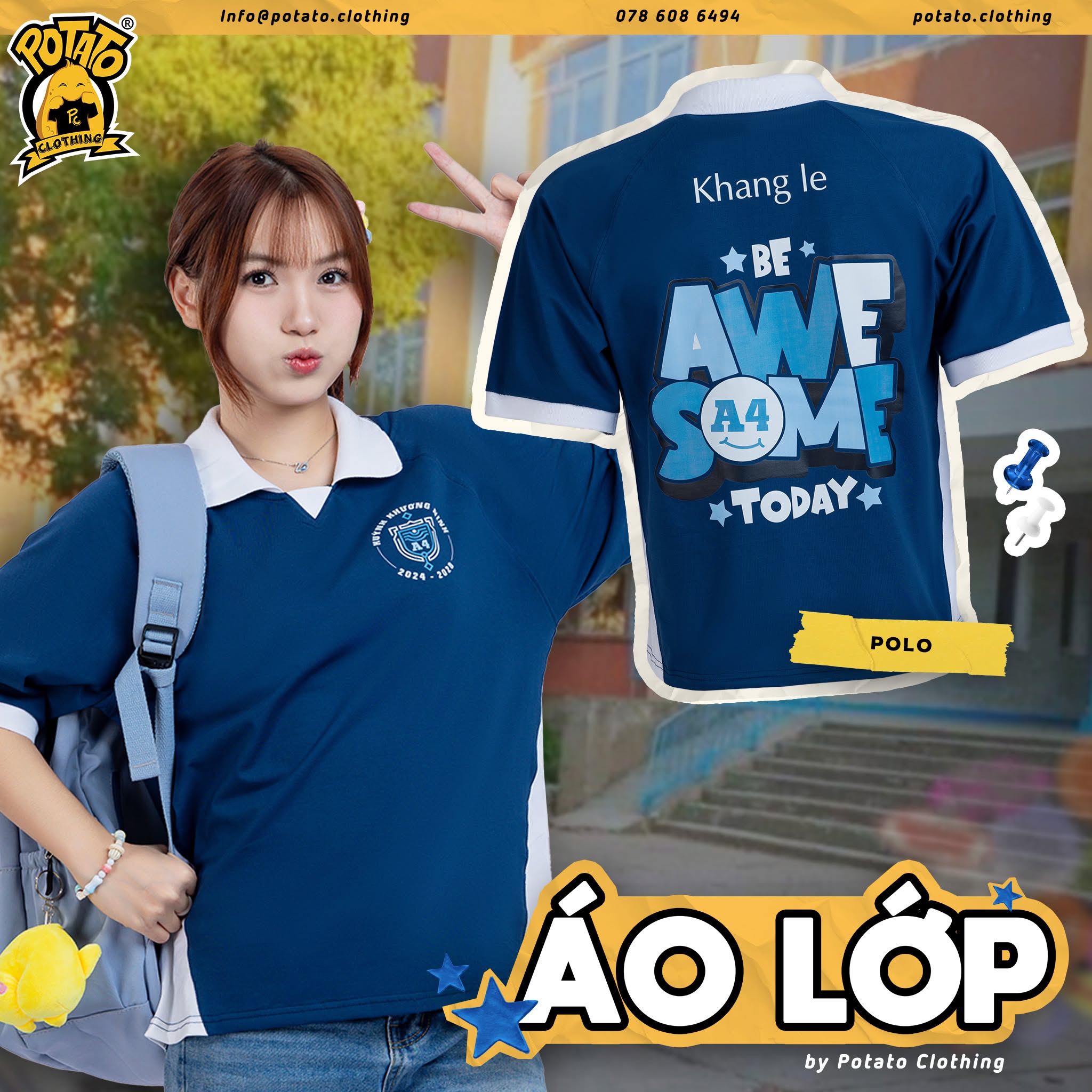 Áo polo xanh dương mẫu 1