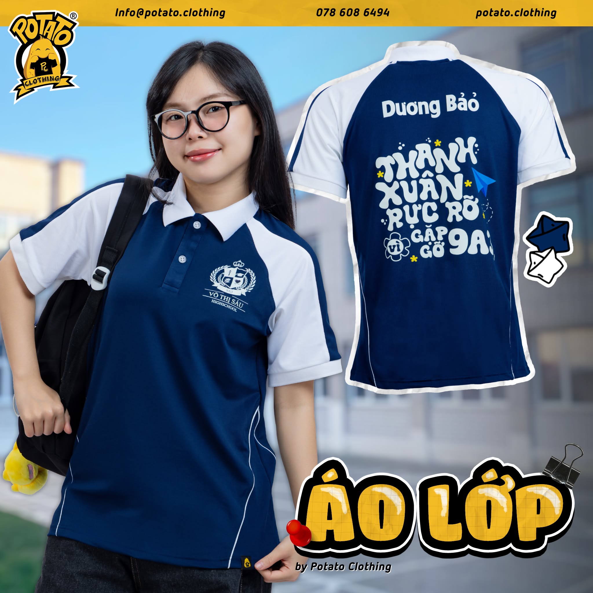Mẫu áo lớp Potato minh họa slogan có điểm riêng