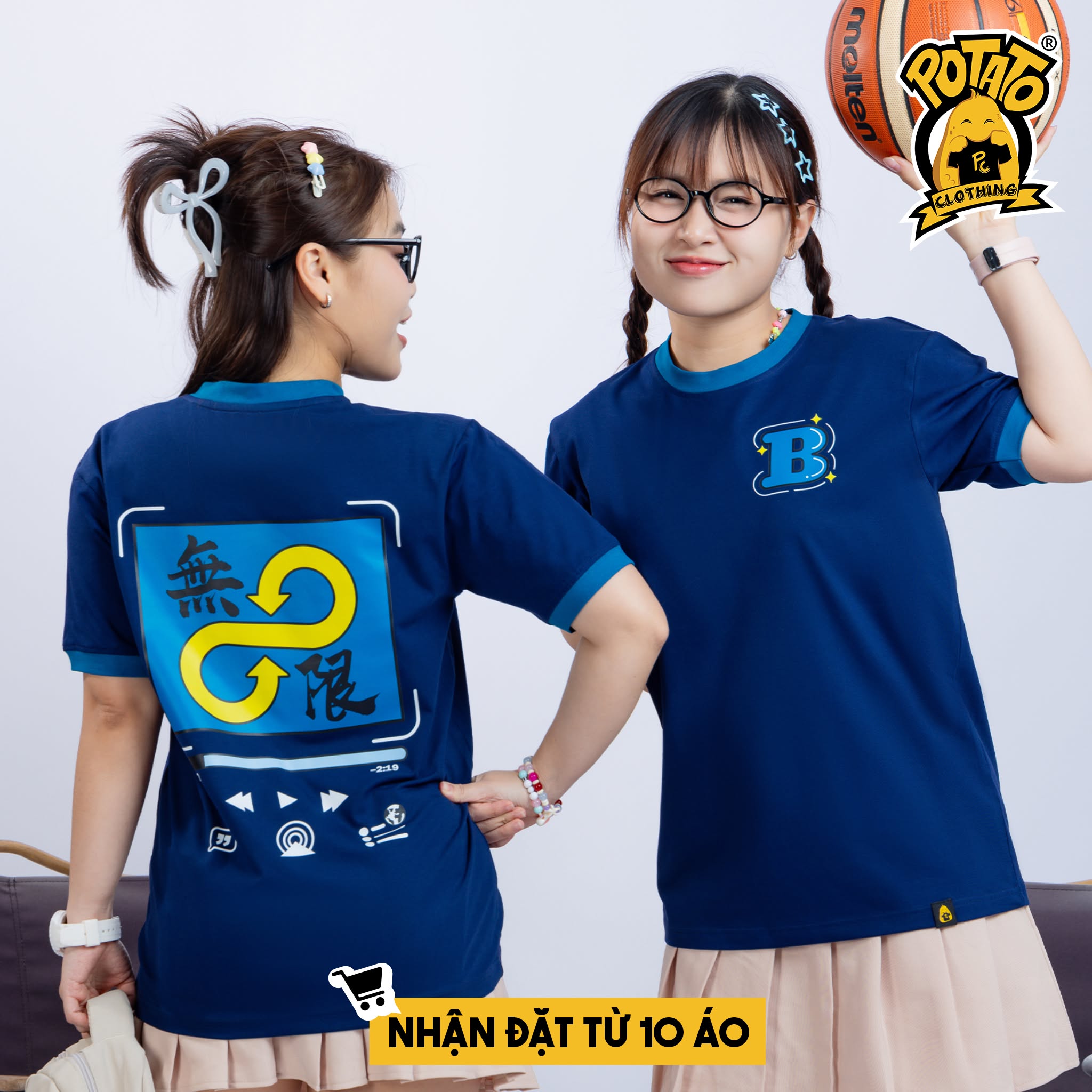 Áo thun cổ tròn xanh dương mẫu 1
