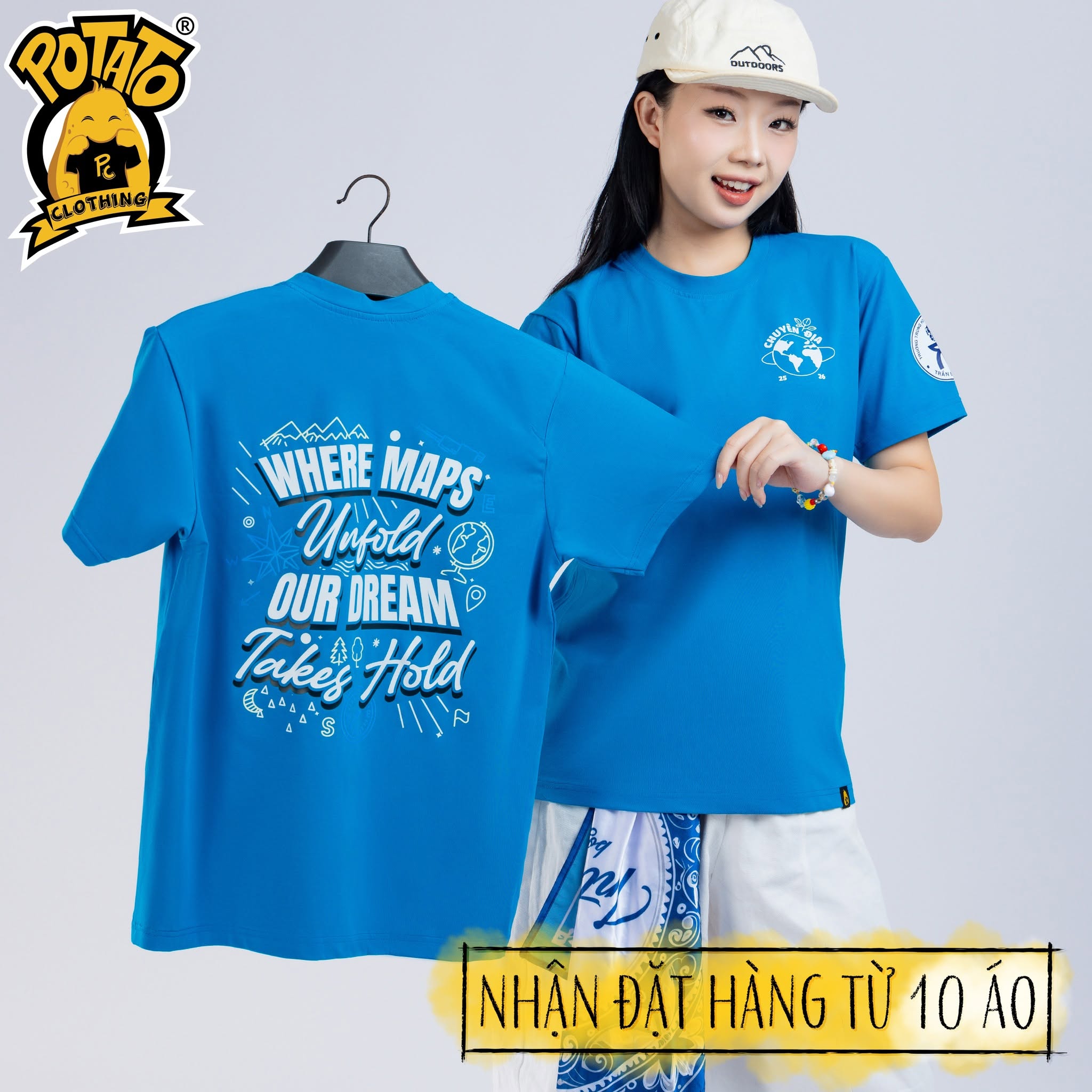 Áo thun cổ tròn xanh dương mẫu 3