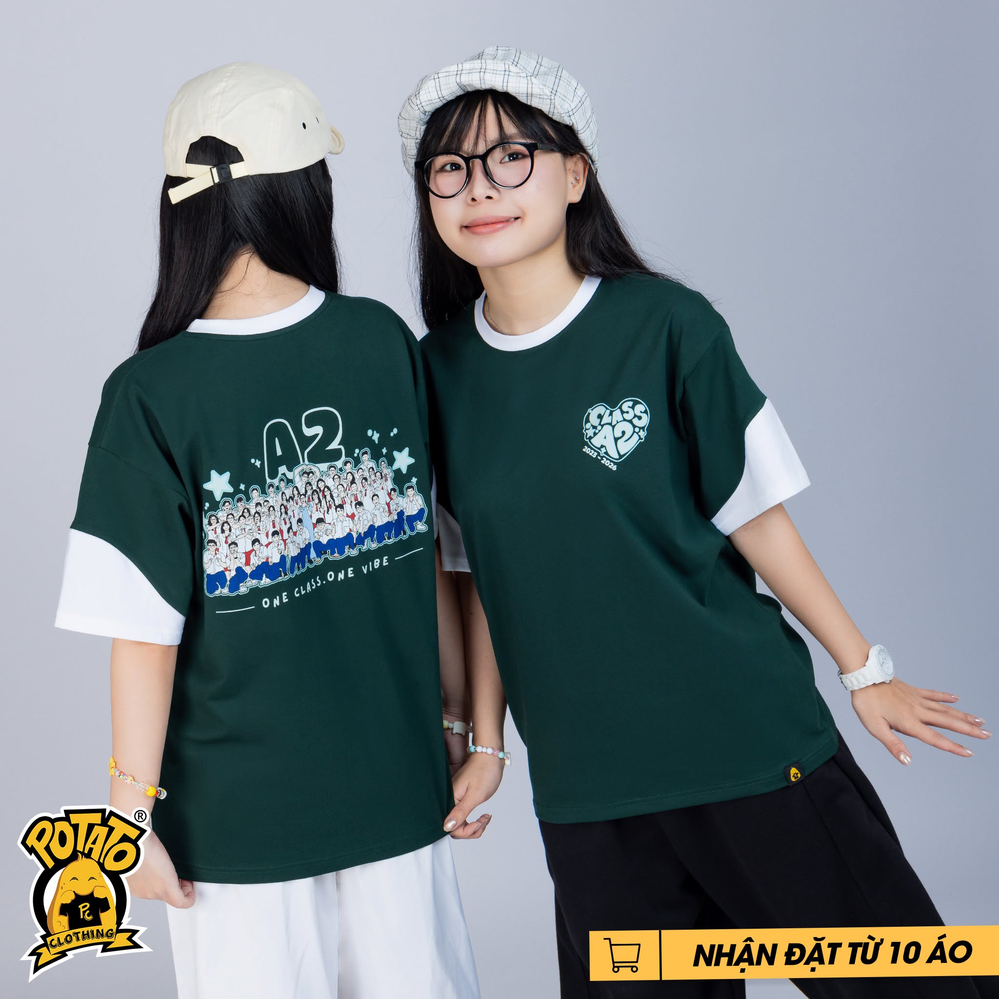 Áo lớp thun cổ tròn xanh lá mẫu 3