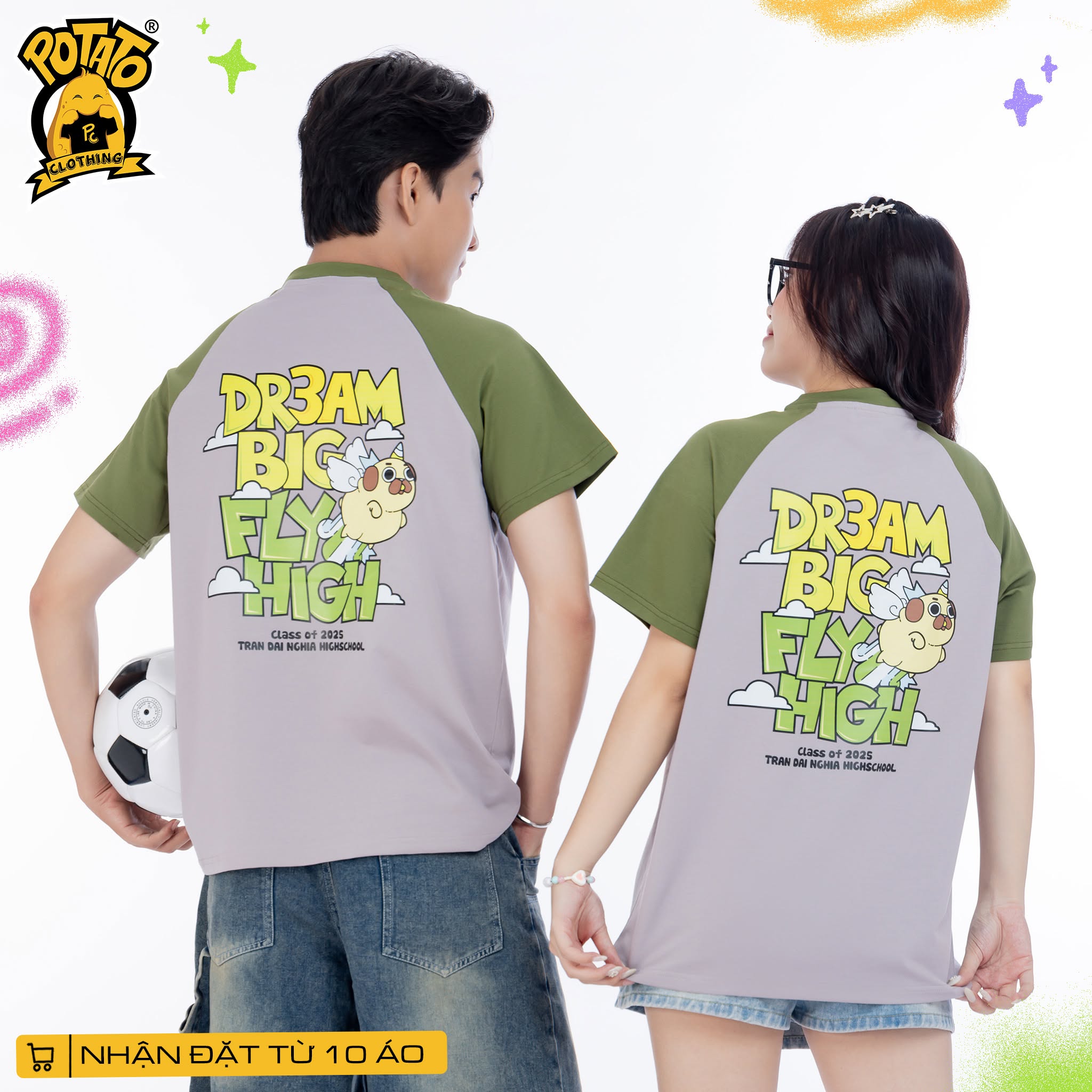 Mẫu áo lớp Potato minh họa slogan phù hợp học đường