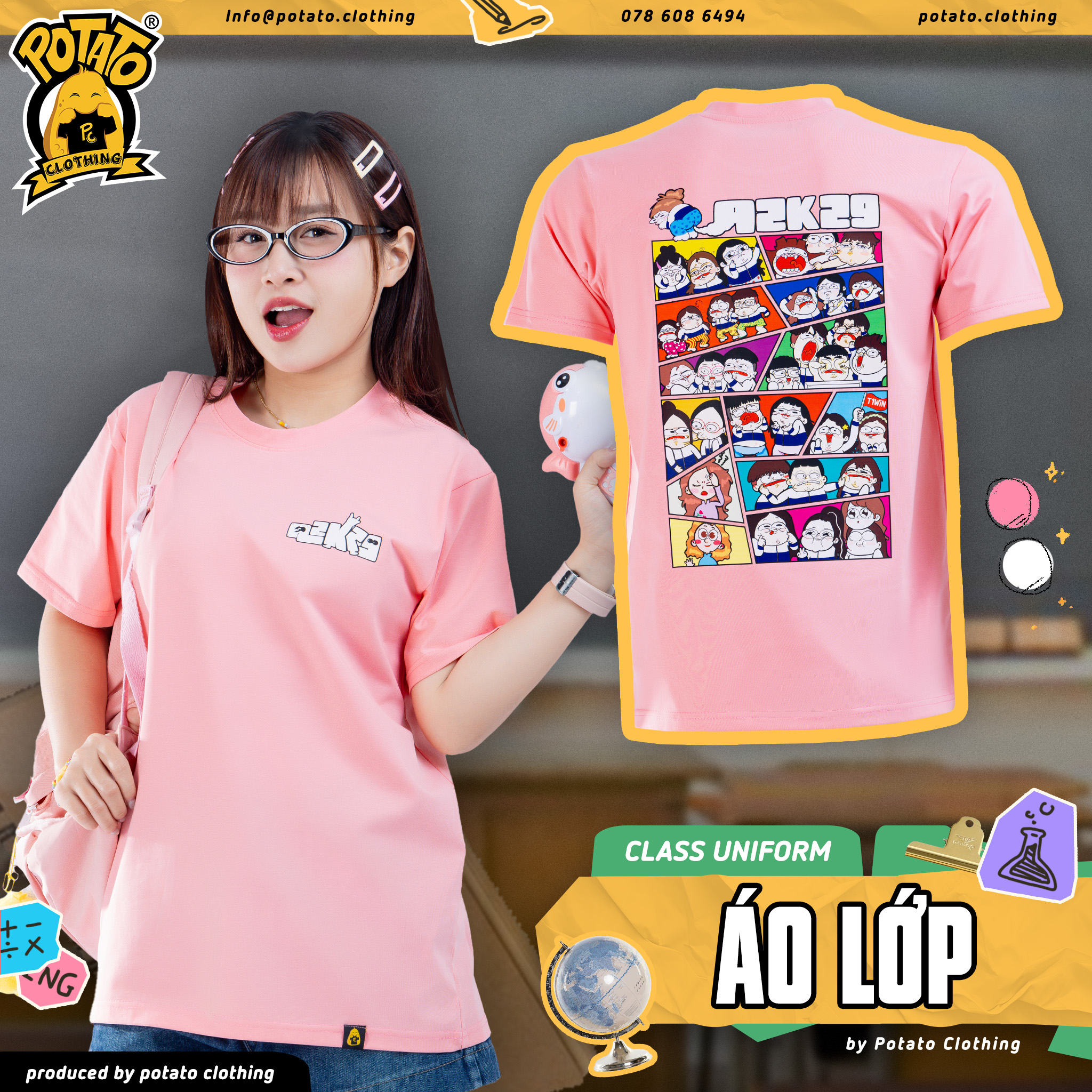 Mẫu áo lớp thun cổ tròn không nút tại Potato Clothing