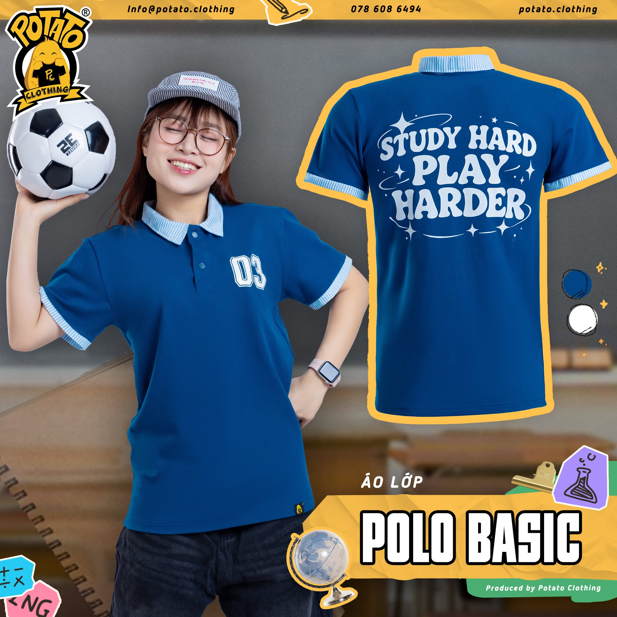 Áo polo xanh dương mẫu 3