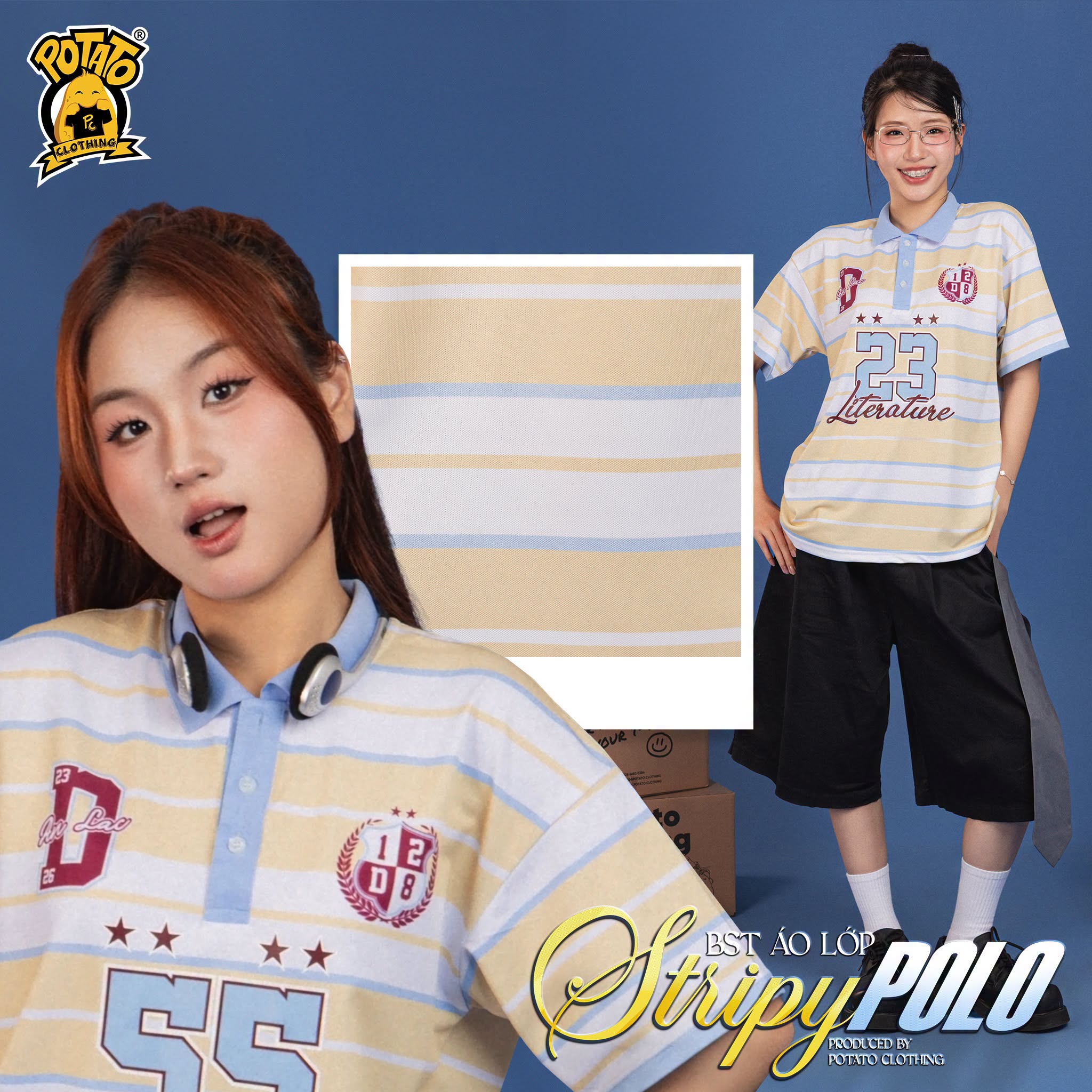 Chất liệu vải Cá sấu Poly của áo lớp Stripy Polo