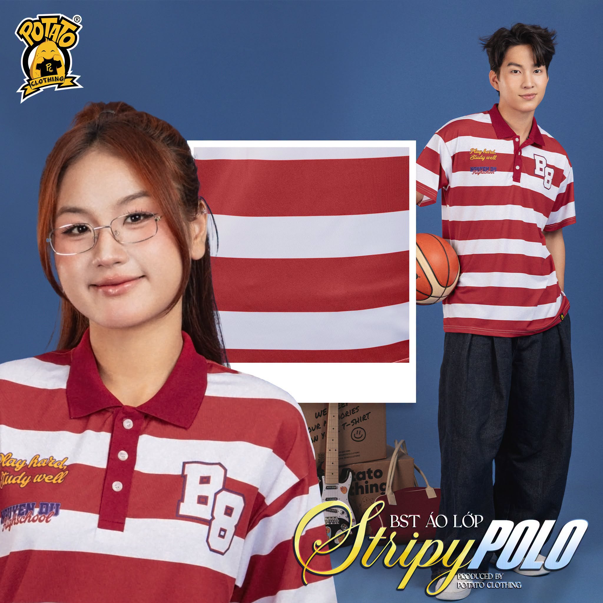 Tùy chỉnh logo tên lớp và slogan trên áo Stripy Polo