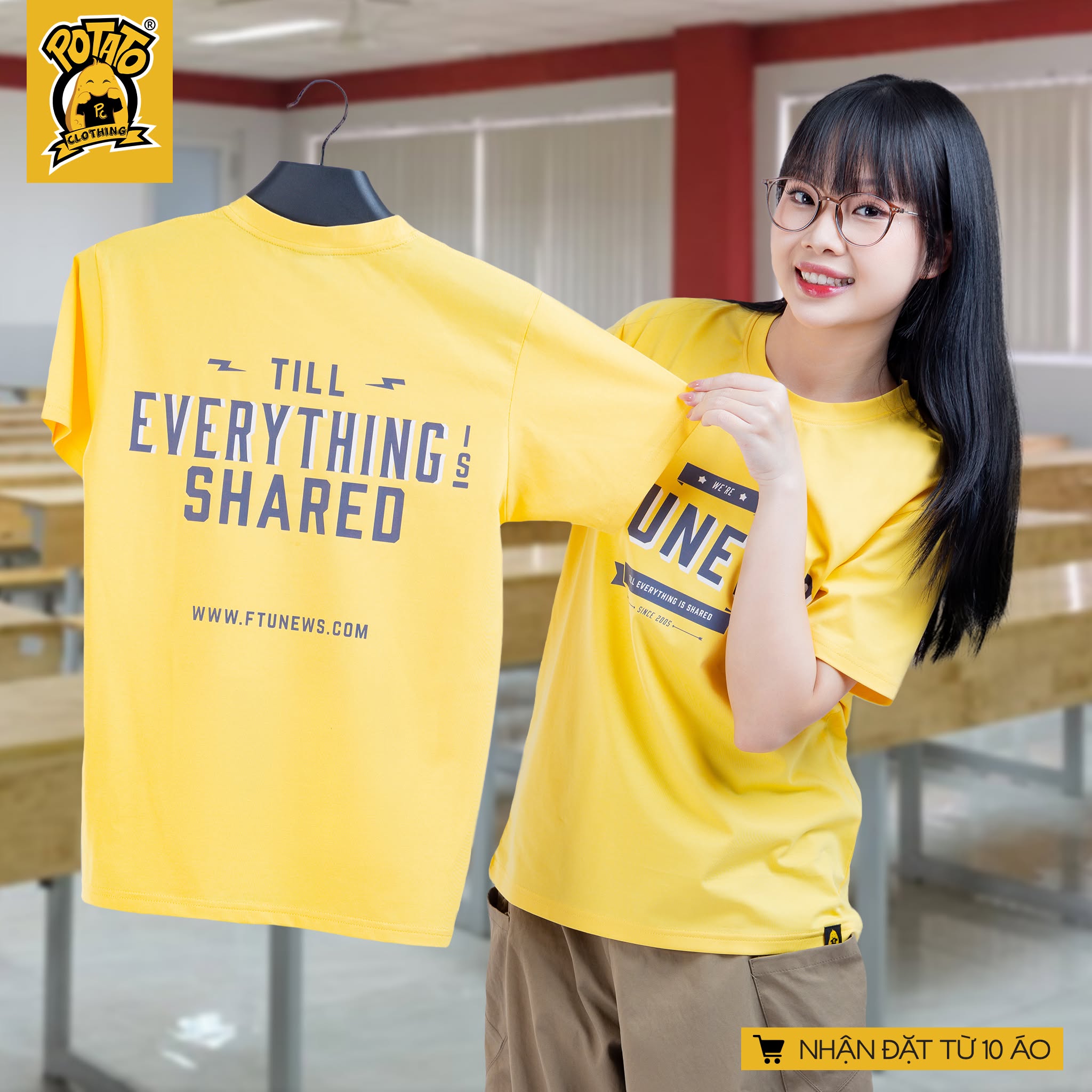 Áo lớp áo thun vàng năng động dành cho học sinh