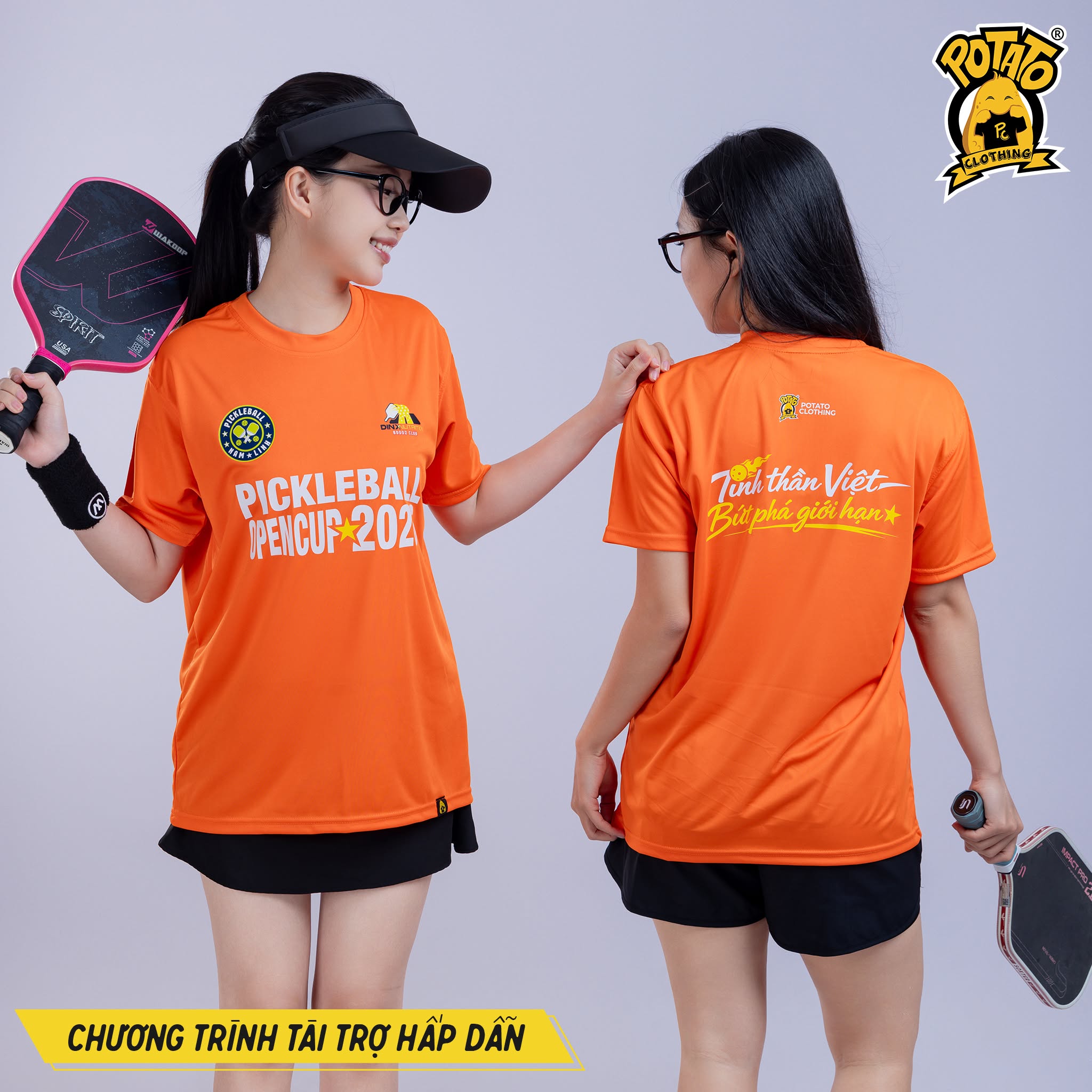 Mẫu áo thun Pickleball nữ màu Cam 1