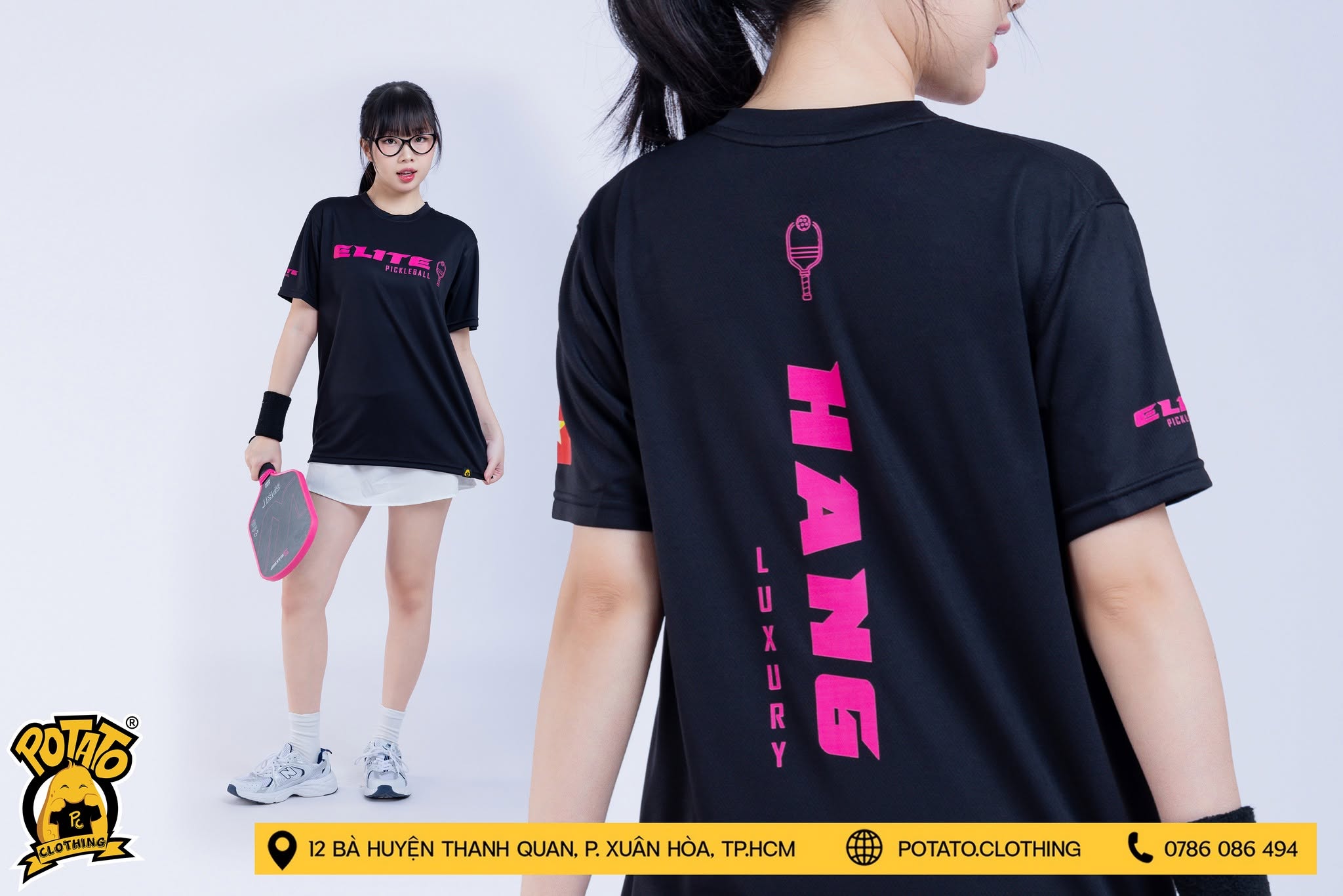 Mẫu áo thun Pickleball nữ màu Đen 10