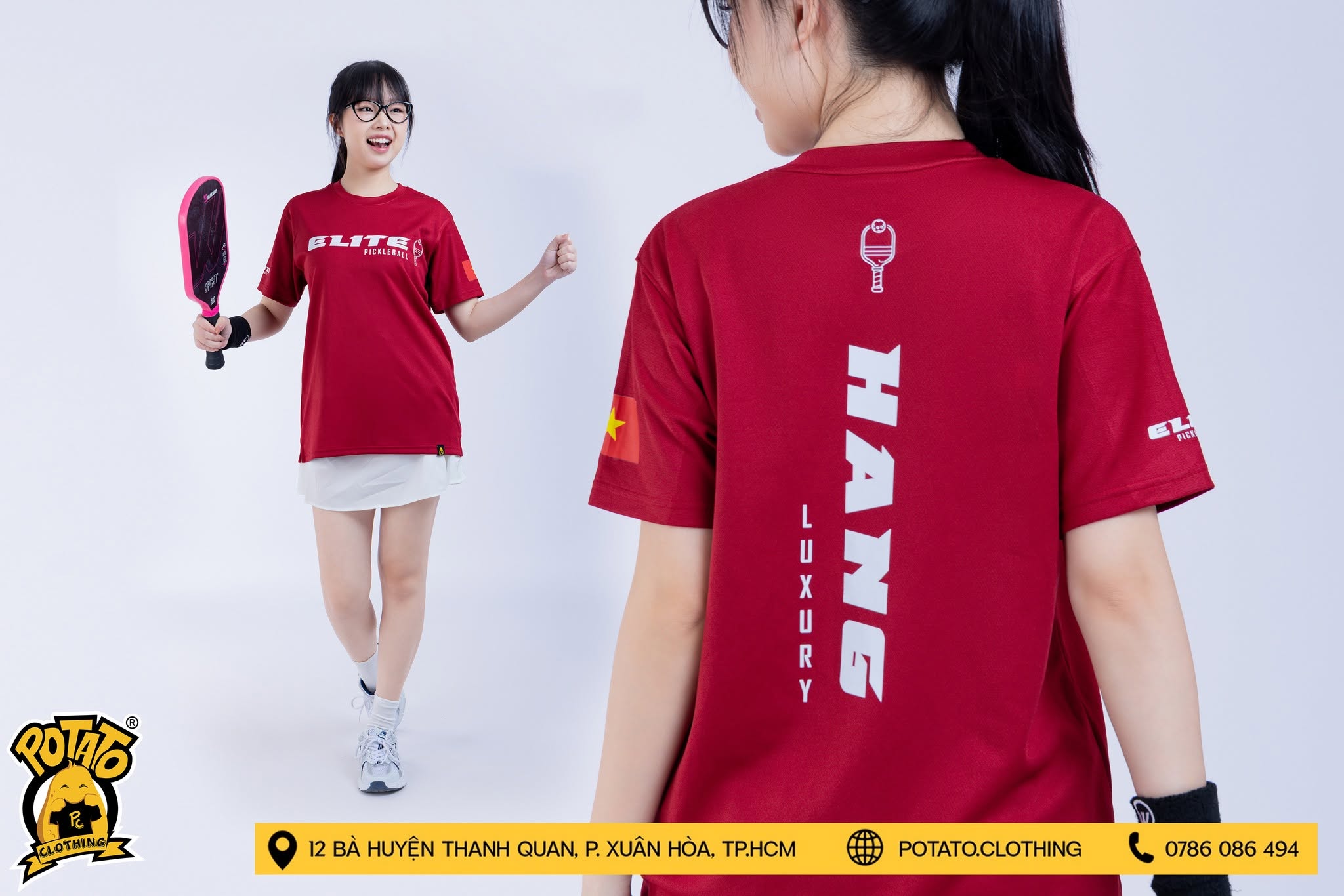Mẫu áo thun Pickleball nữ màu Đỏ 3