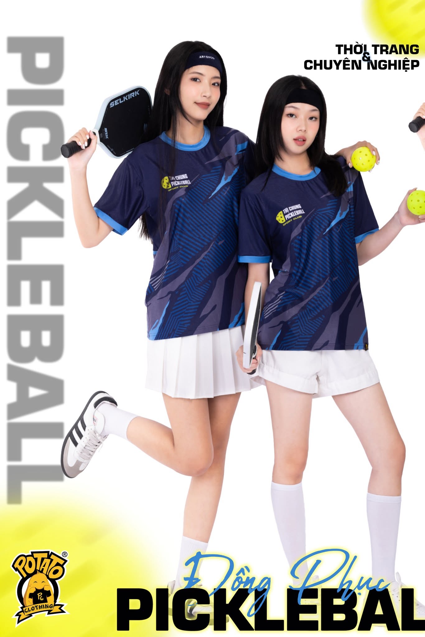 Mẫu áo thun Pickleball nữ màu Xanh dương 4