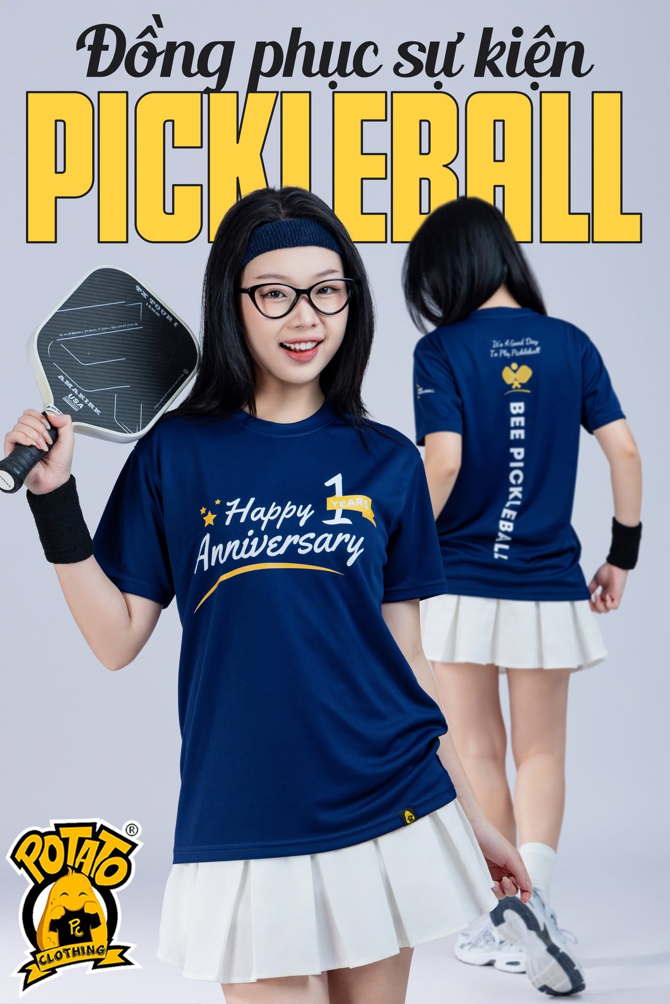 Mẫu áo thun Pickleball nữ màu Xanh dương 3