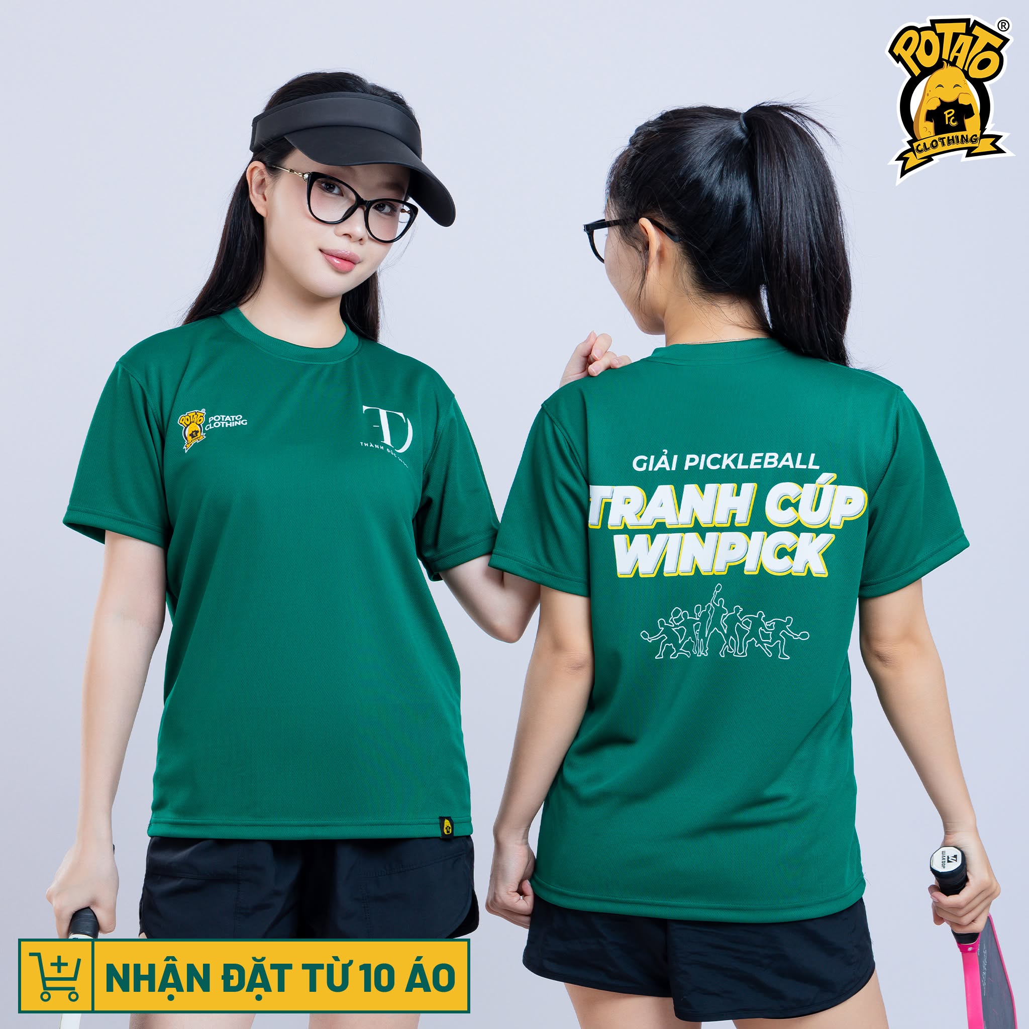 Mẫu áo thun Pickleball nữ màu Xanh lá đậm 1