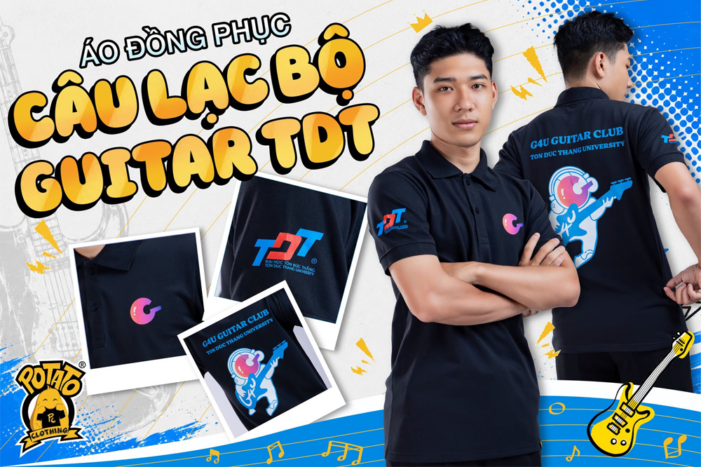 CLB Guitar G4U Đại học Tôn Đức Thắng mặc áo polo đồng phục văn nghệ