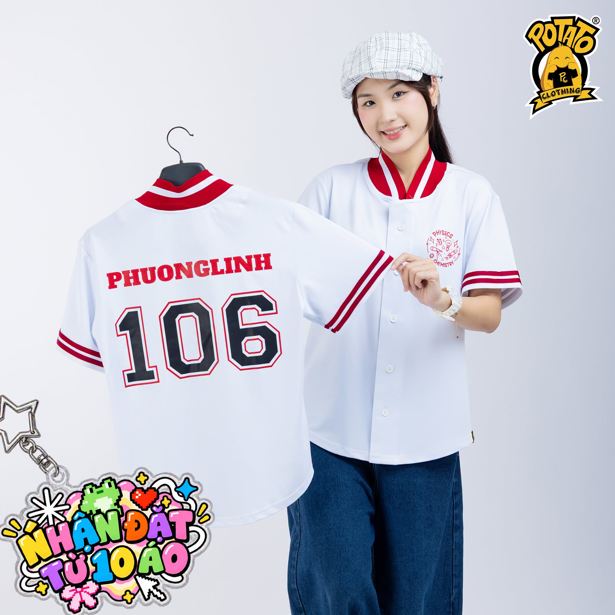 Áo lớp bóng chày lưng in tên, số, slogan
