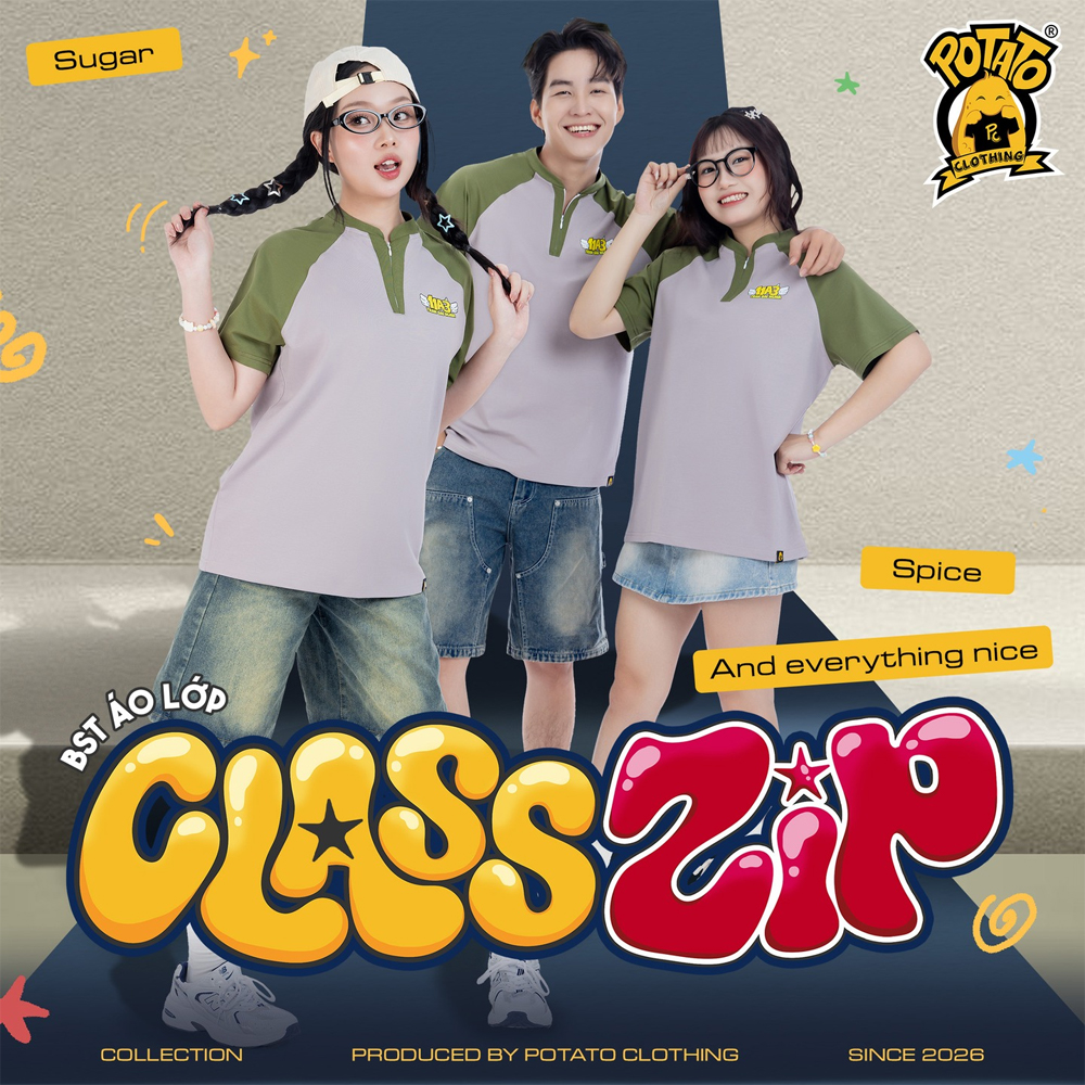Áo lớp Classzip rêu xám nhạt mặt trước