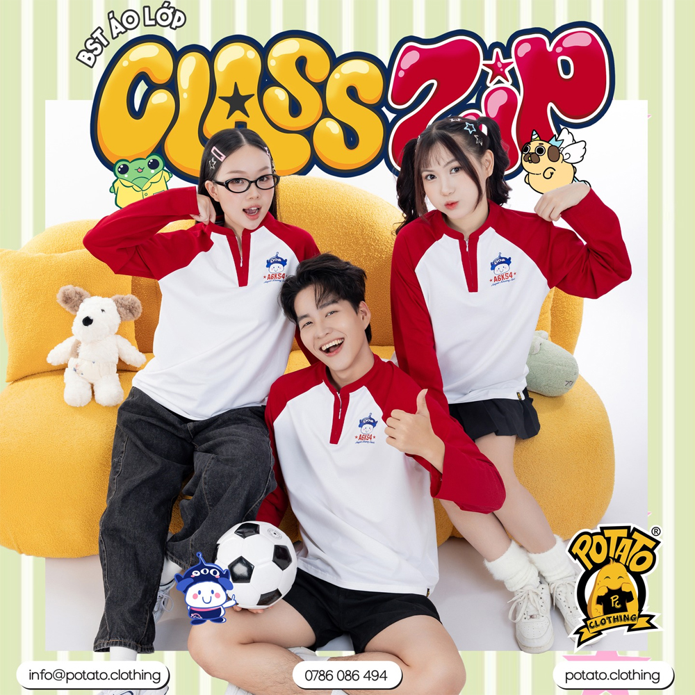Áo lớp Classzip đỏ trắng mặt trước
