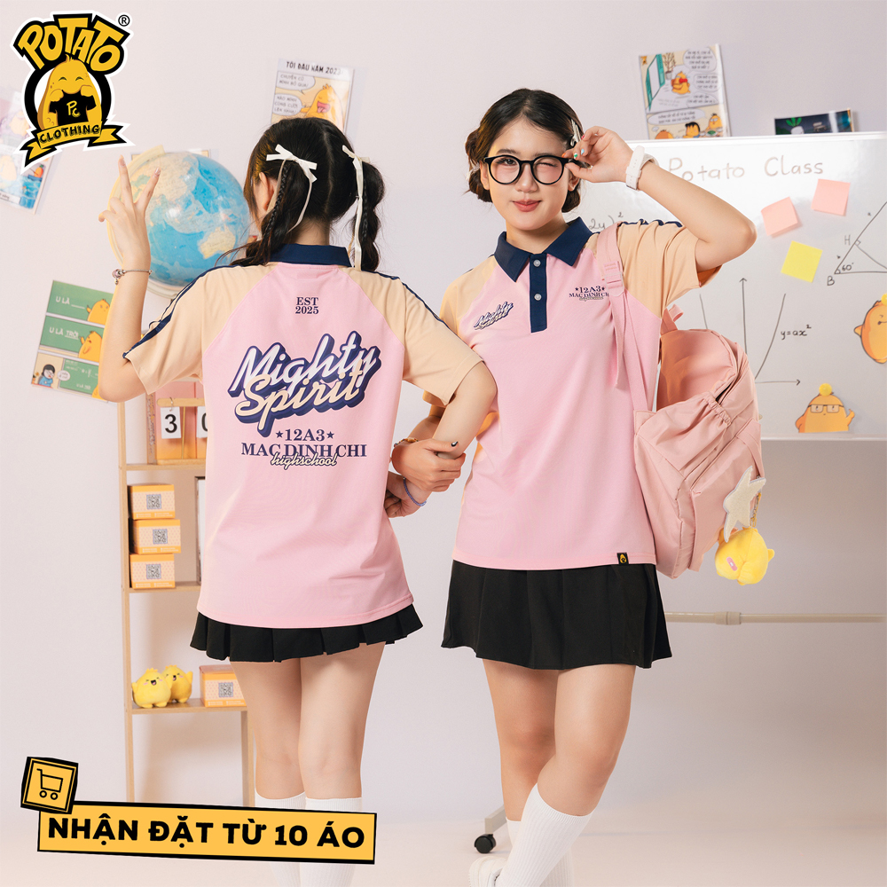 Áo lớp polo Classmark màu hồng mặt sau