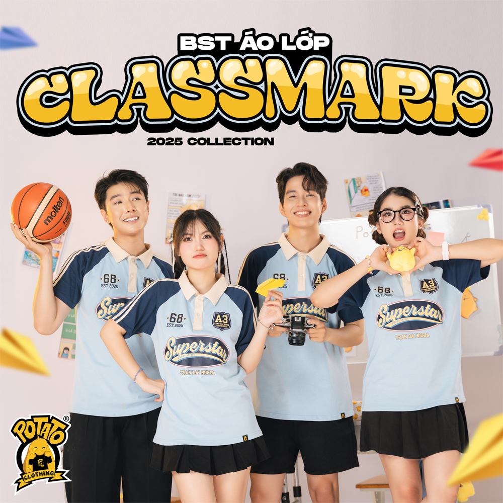 Áo lớp polo Classmark màu xanh dương mặt trước