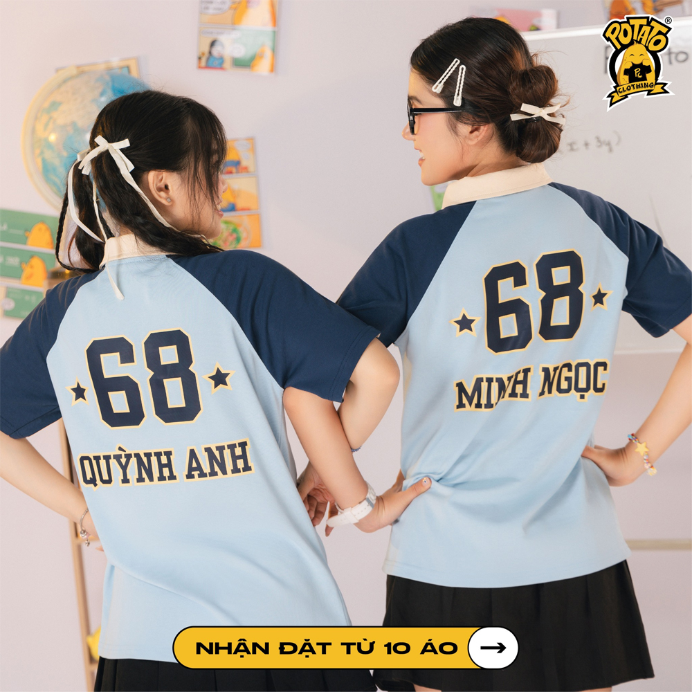 Áo lớp polo Classmark màu xanh dương mặt sau