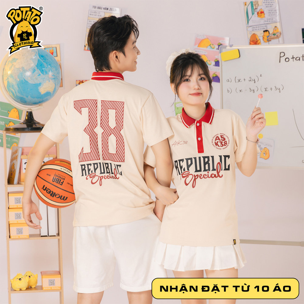 Áo lớp polo Classmark màu kem mặt sau