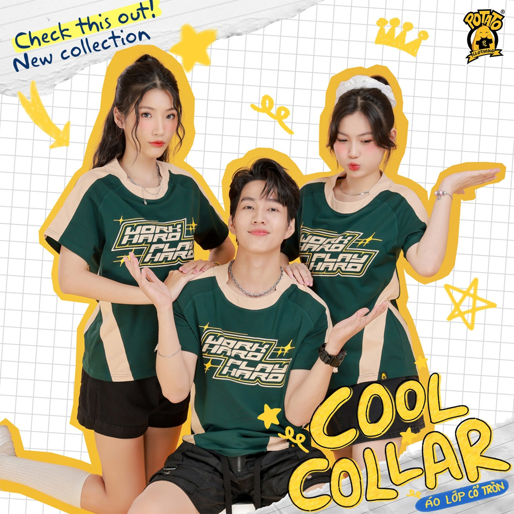 Áo thun Cool Collar xanh lá phối nâu nhiệt huyết năng lượng - mặt trước
