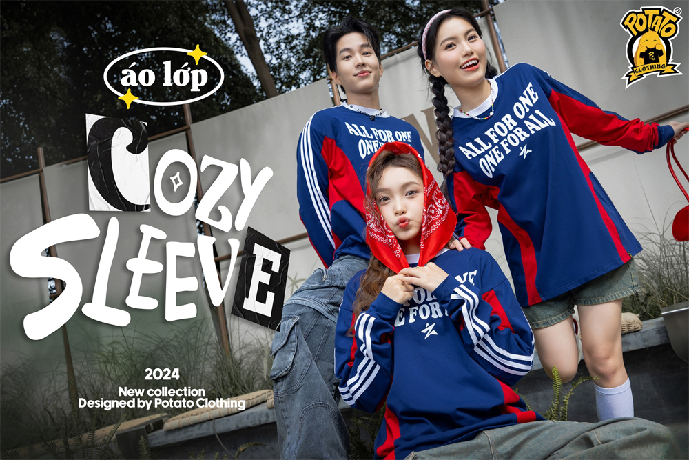 Áo sweater xanh dương đoàn kết mạnh mẽ