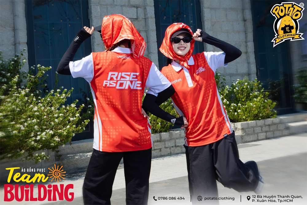 Đồng phục polo Rise As One đỏ năng lượng team building