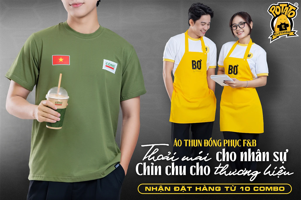 Đồng phục áo polo tạp dề đồng bộ thương hiệu F&B