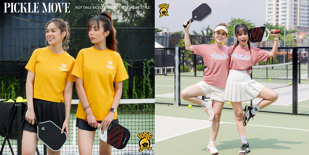 Phối đồ pickleball nữ phong cách tối giản trẻ trung với áo thun cổ tròn và quần short