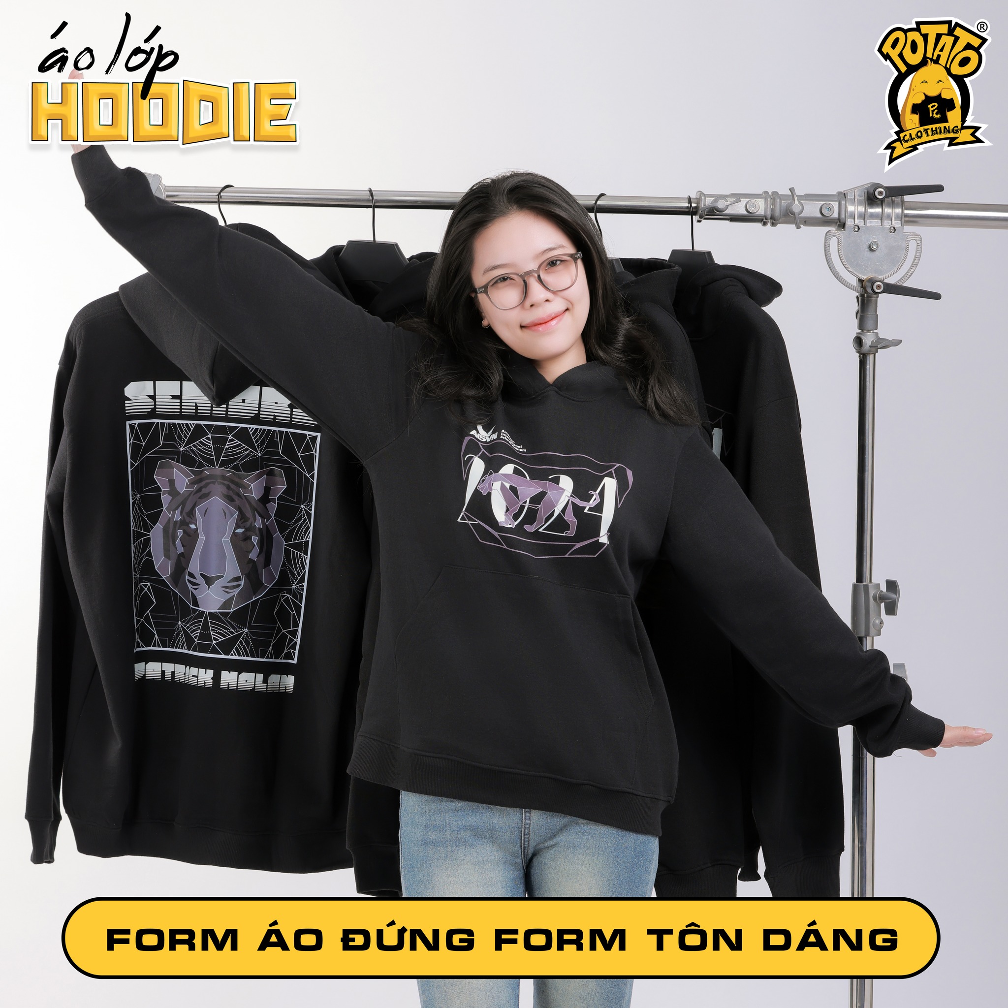 Áo lớp hoodie đen form rộng streetwear cá tính