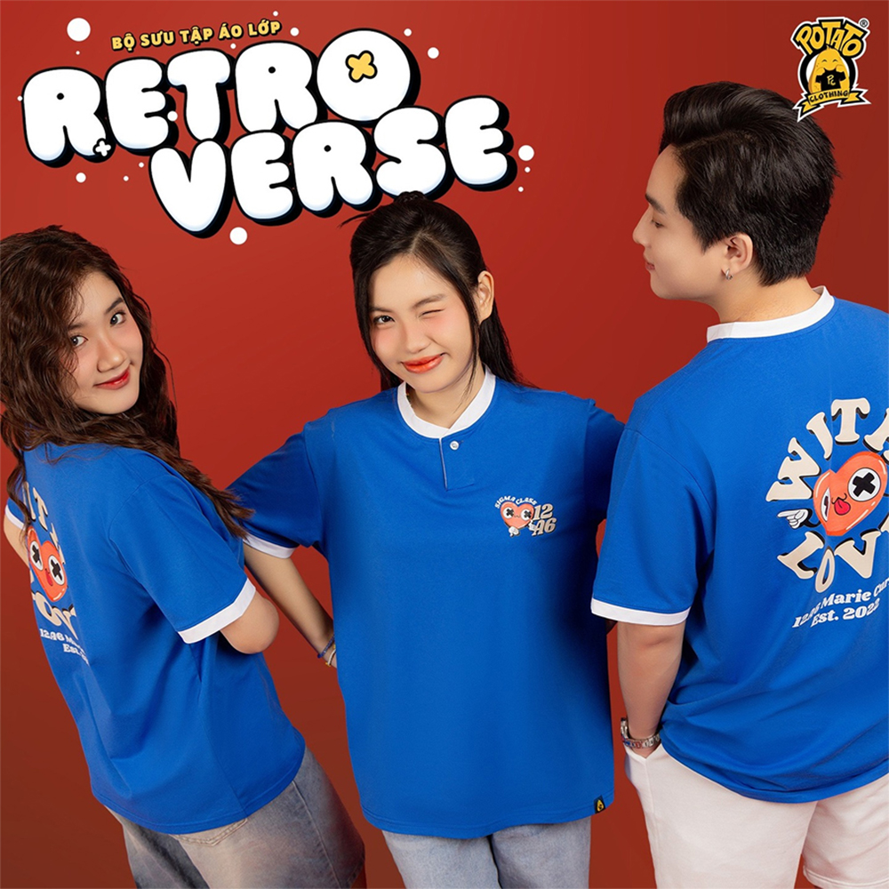 Áo thun Retroverse màu xanh dương mặt trước