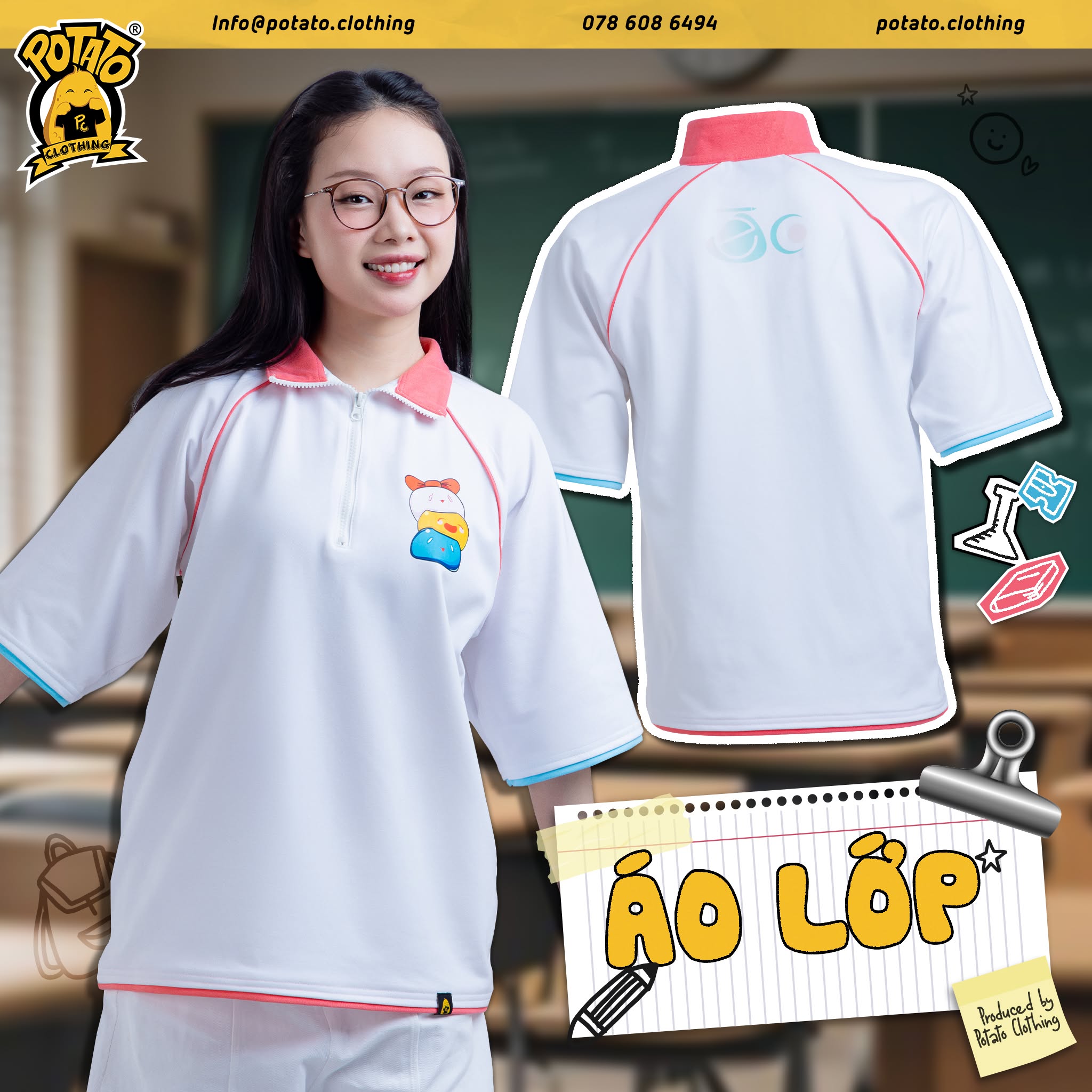 Áo lớp màu trắng mẫu 3