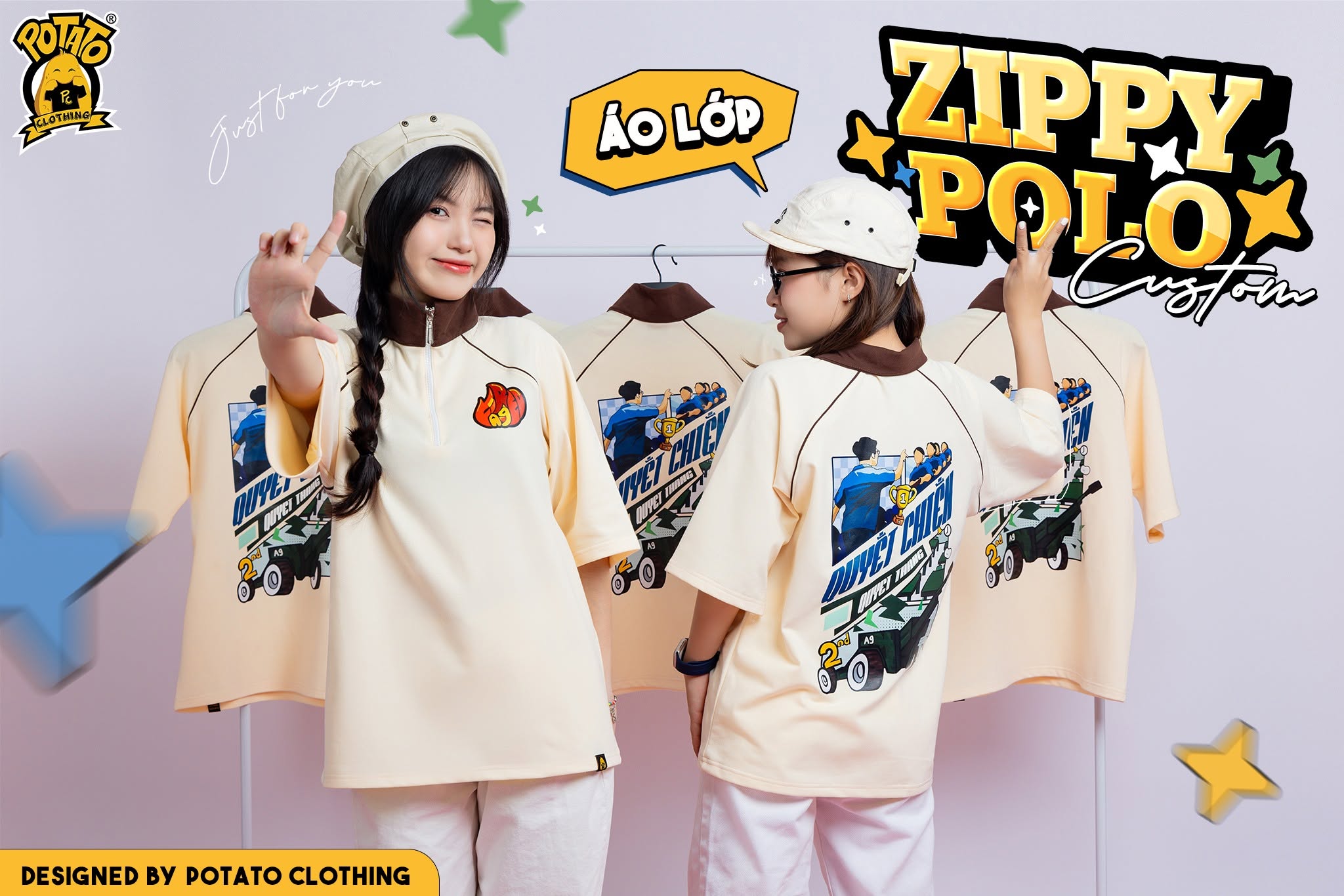Phối áo lớp cùng nón bucket Potato