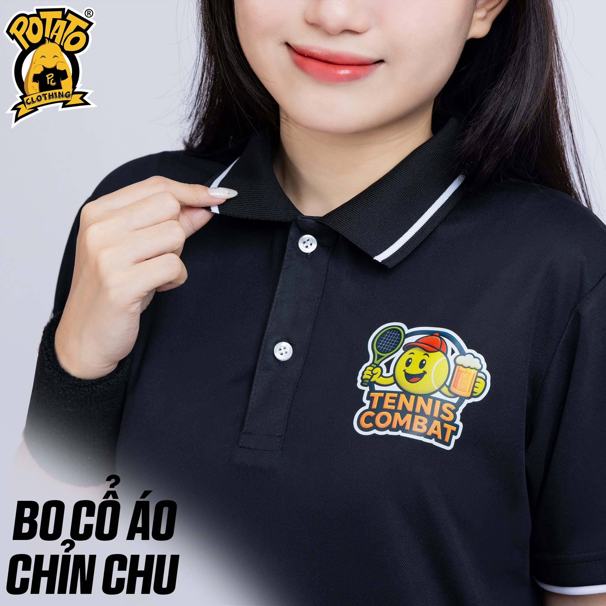 Áo polo dáng ôm - màu 2 mặt sau tại Potato Clothing