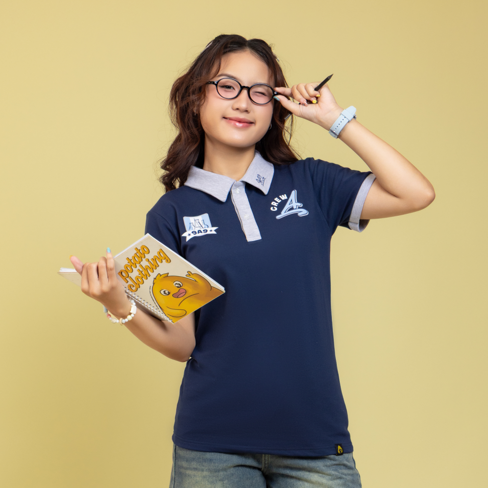 Bo cổ thêu logo - ảnh mẫu 2 tại Potato Clothing