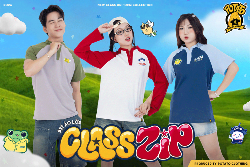 BST áo lớp Classzip cổ kéo khóa Raglan hiện đại Potato Clothing
