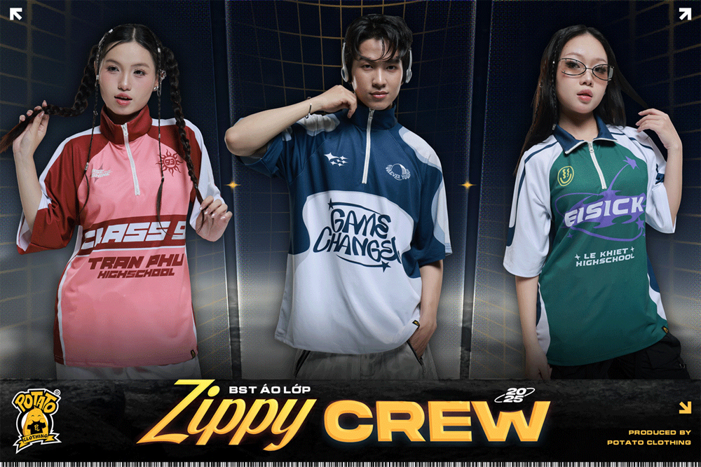 BST áo lớp Zippy Crew cổ tròn phối khóa kéo Potato Clothing dẫn đầu xu hướng Gen Z