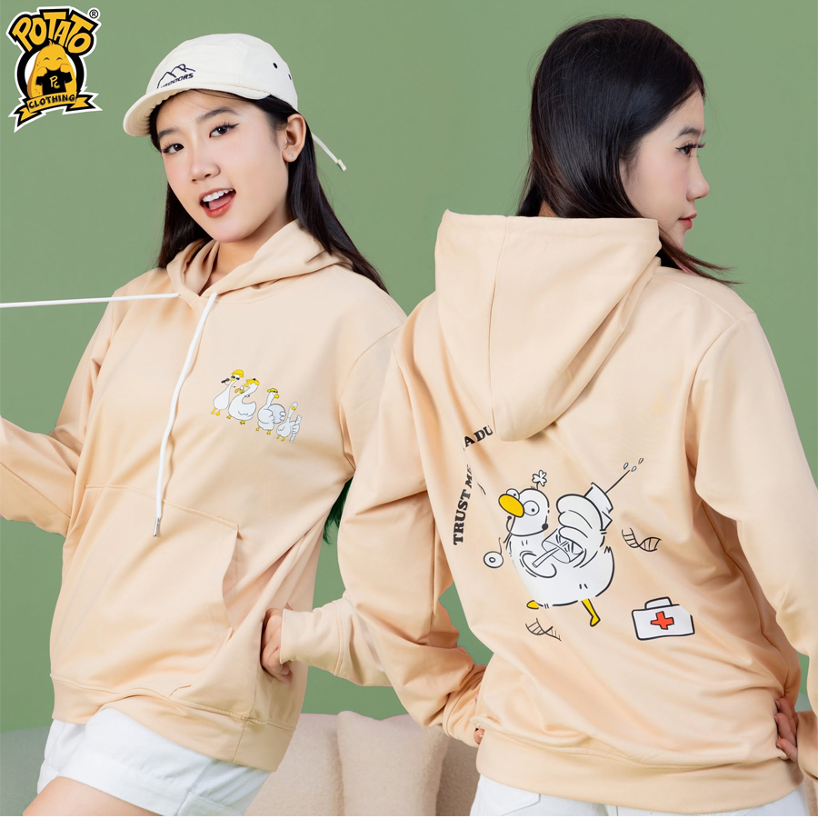 Mẫu áo lớp hoodie màu kem