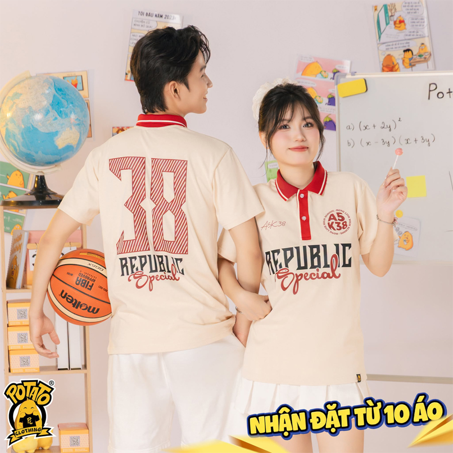 Mẫu áo lớp polo màu kem 1