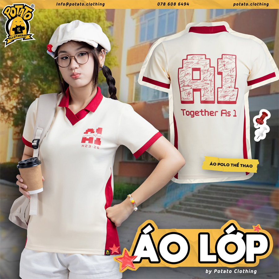 Mẫu áo lớp polo màu kem 2