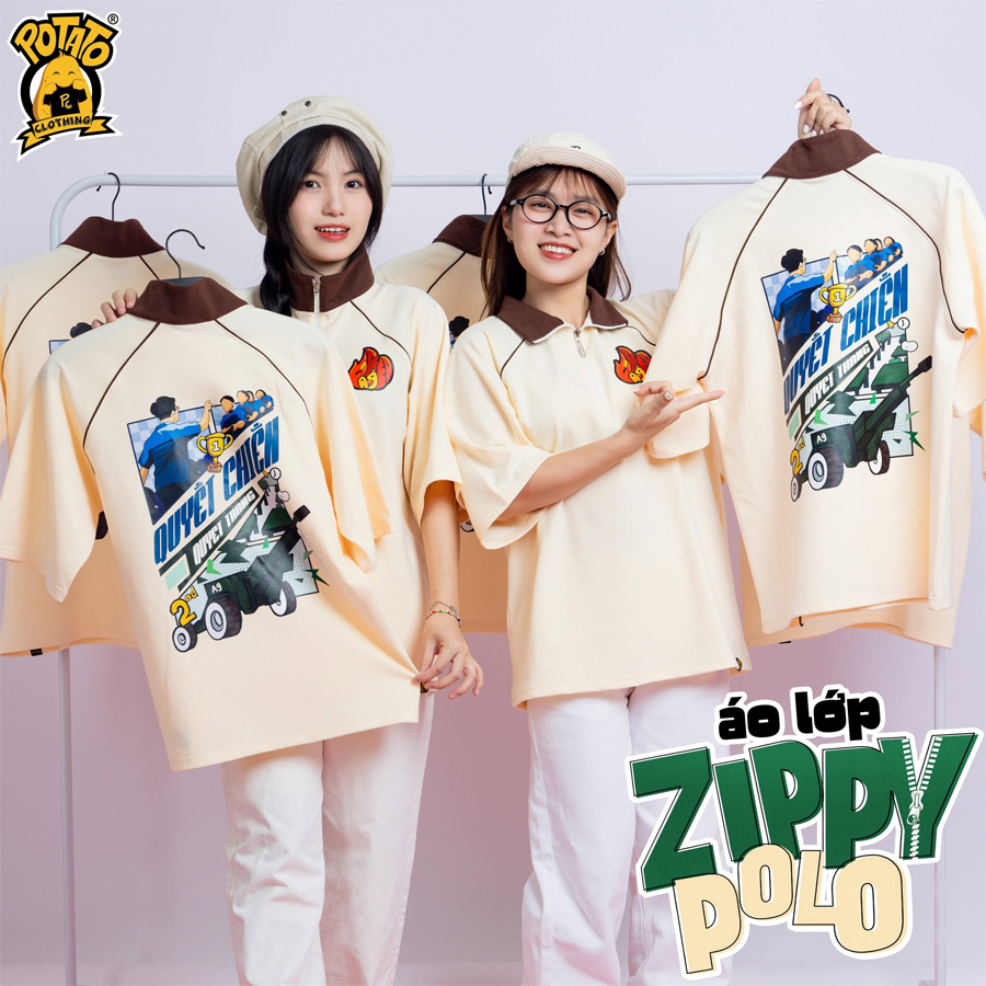 Mẫu áo lớp zippy polo màu kem 1