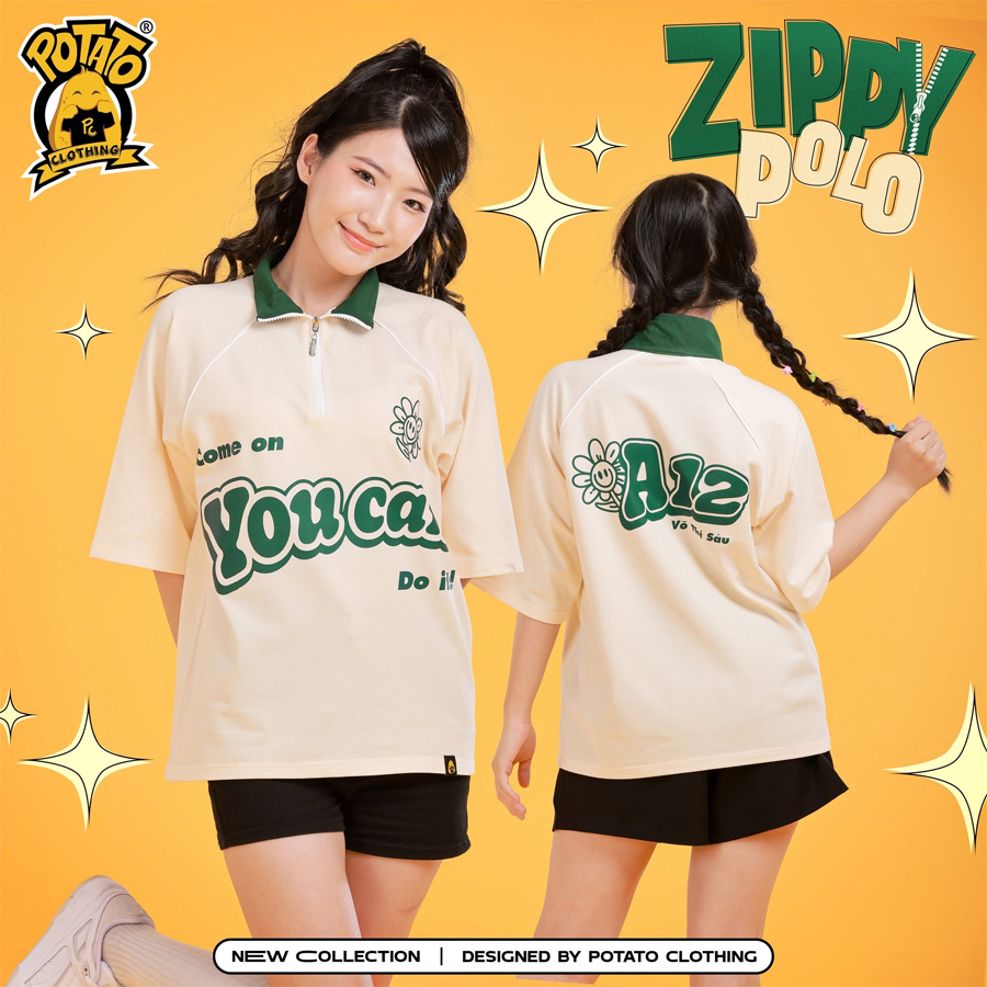 Mẫu áo lớp zippy polo màu kem 2